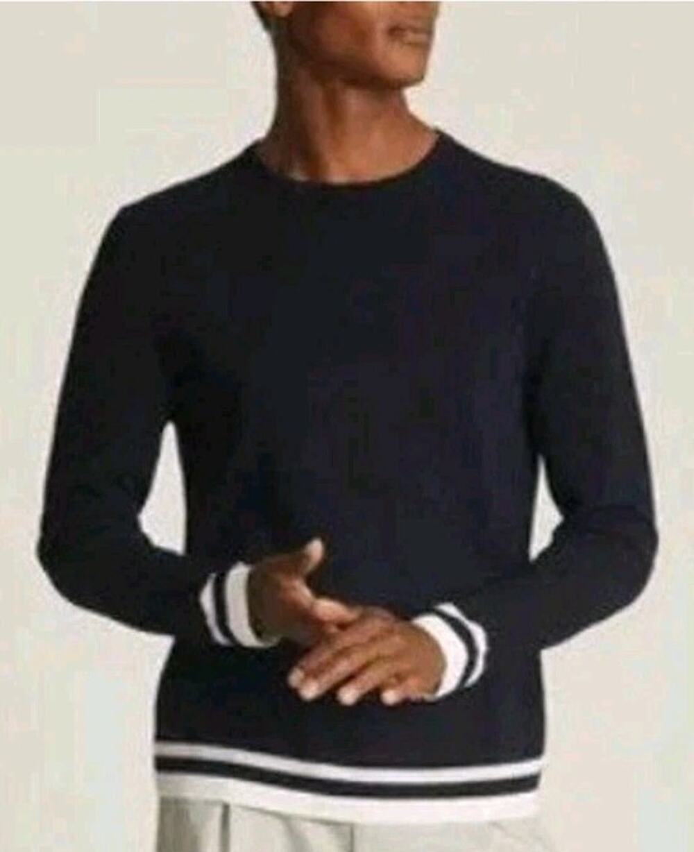 REISS Handsome XL navy blue Tipped Crewneck Knit Pullover Sweater cotton modal